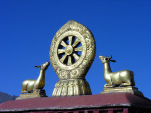 Wheel of Dharma, Jokhang Temple Lhasa, Tibetan Buddhism most sacred place, Tibetan pilgrims, Gelugpa