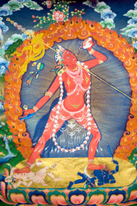 Photograph of a painting of Vajrayoginī in the form of Nāropa's Ḍākinī from a Thangka.