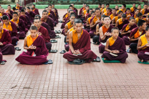 Tibetan monks reciting Buddhist Texts.