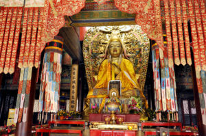 On the altar is Tsongkhapa in the Lama Temple of Beijing, China