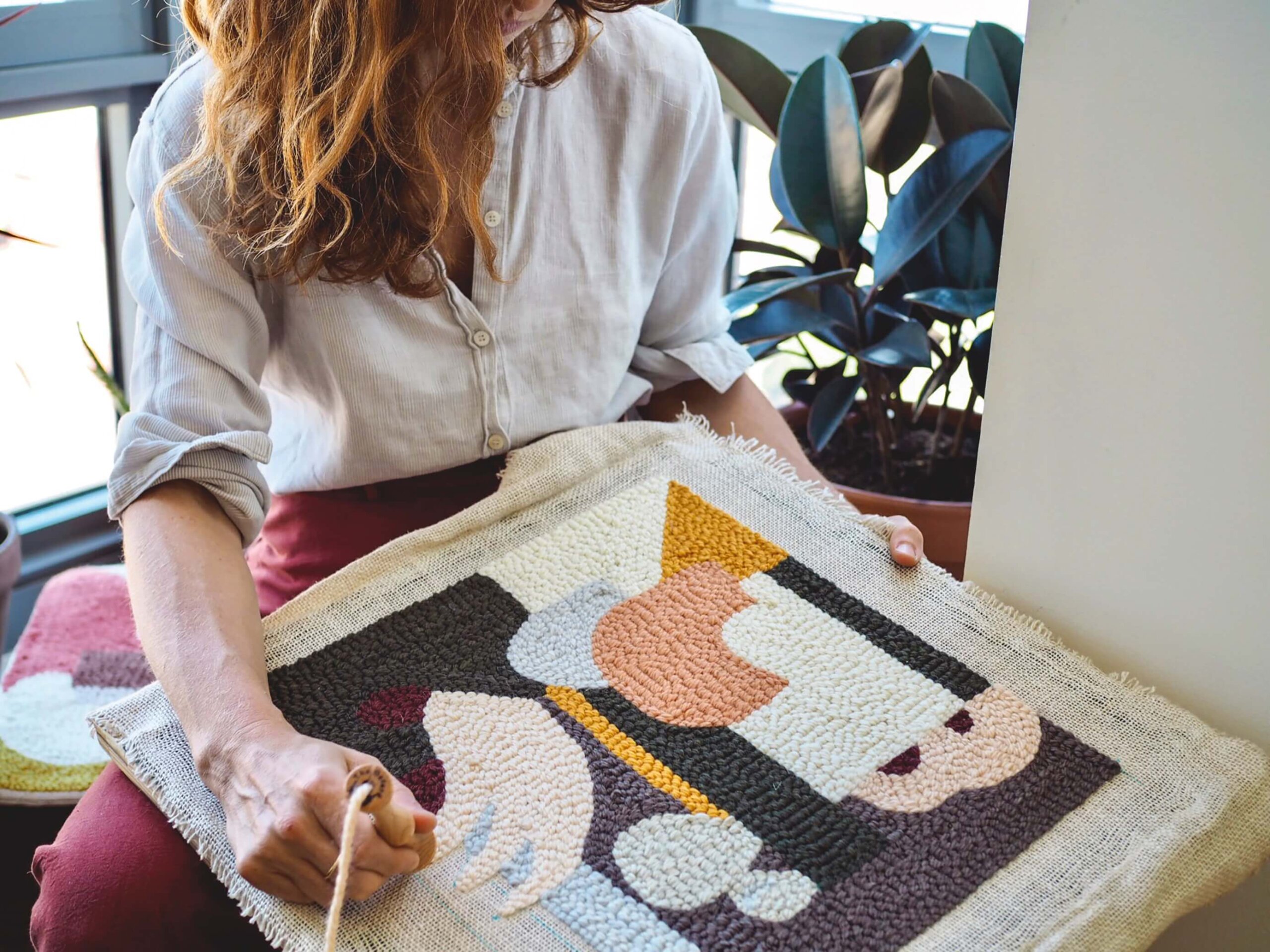 DIY Bath Mat from Modern Rug Hooking featured in Domino