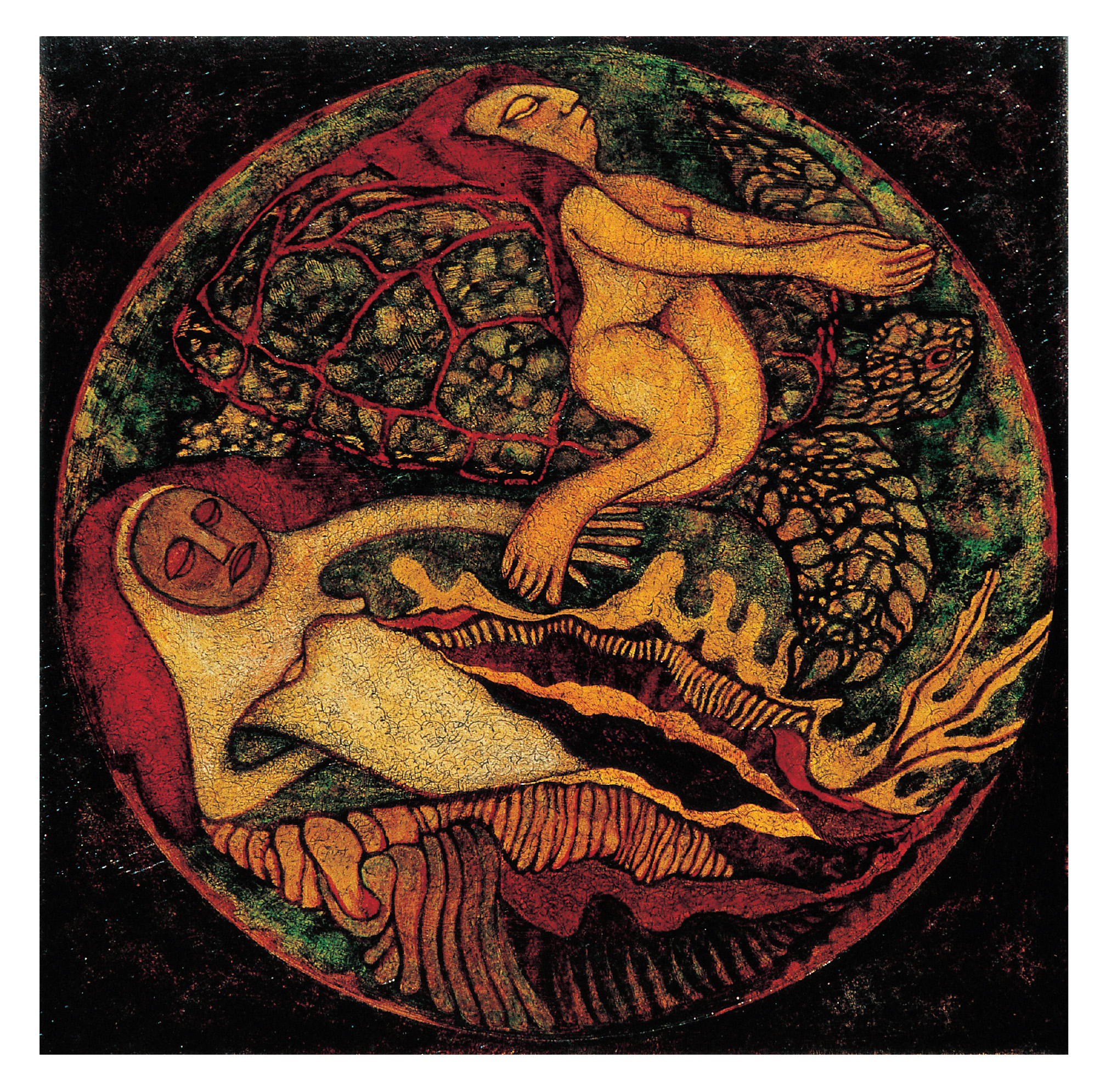 Mandalas 3-FM + Intro 3-22-06 A painting of two figures representing birth and death in dark colors.
