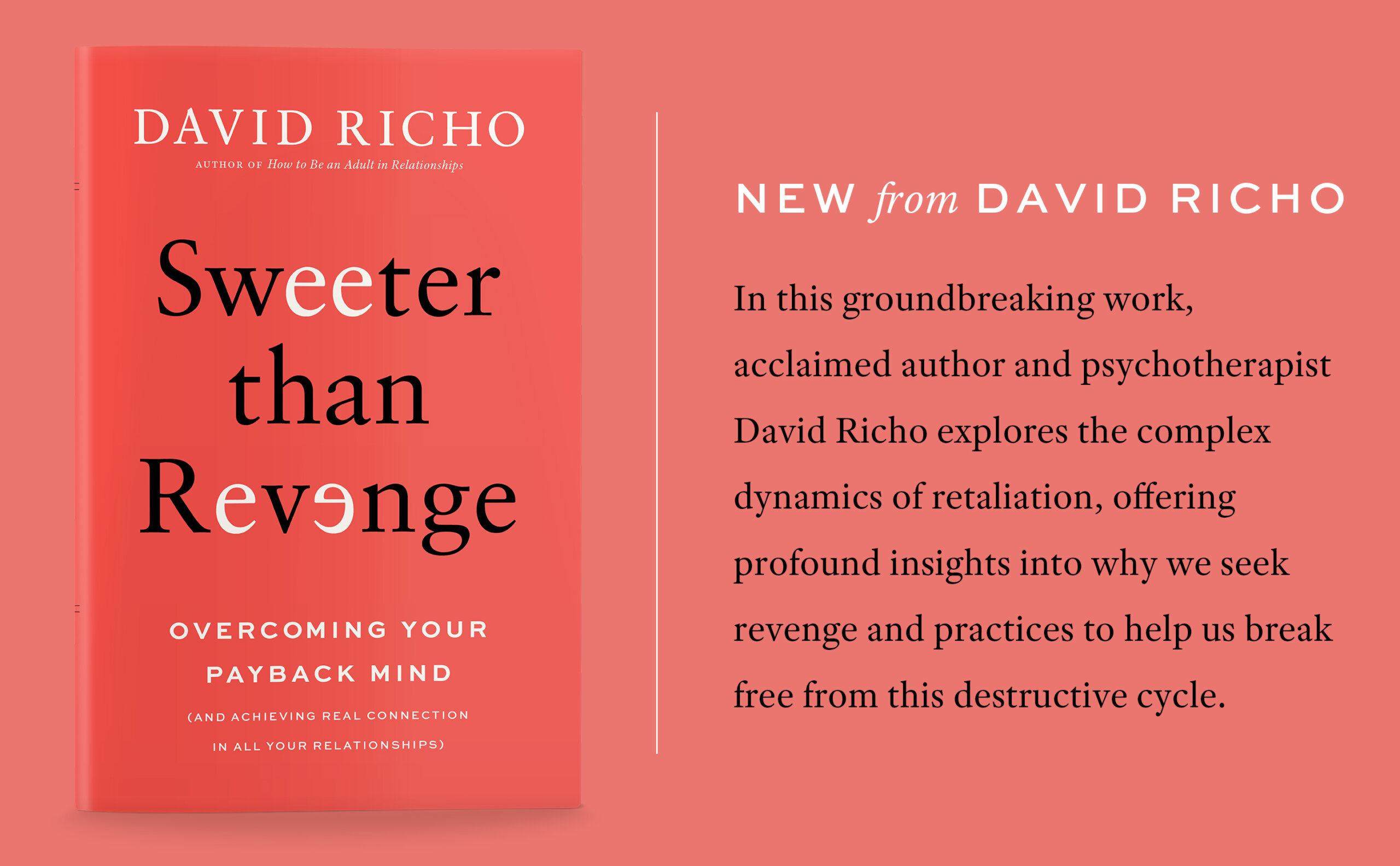 Sweeter than Revenge In this groundbreaking work, acclaimed author and psychotherapist David Richo explores the complex dynamics of retaliation, offering profound insights into why we seek revenge and practices to help us break free from this destructive cycle.